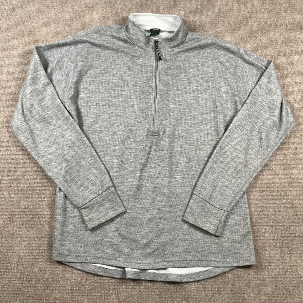 L.L.Bean Men's Large Gray Fleece Quarter Zip Pullover Thumb Holes Made in USA - Picture 2 of 7